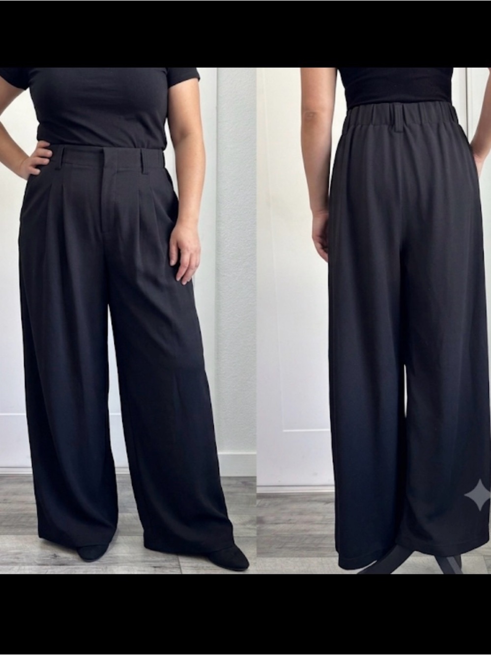 Halara Black Wide Leg Palazzo Pants, Pleated Front High Waist, Large, Comfy